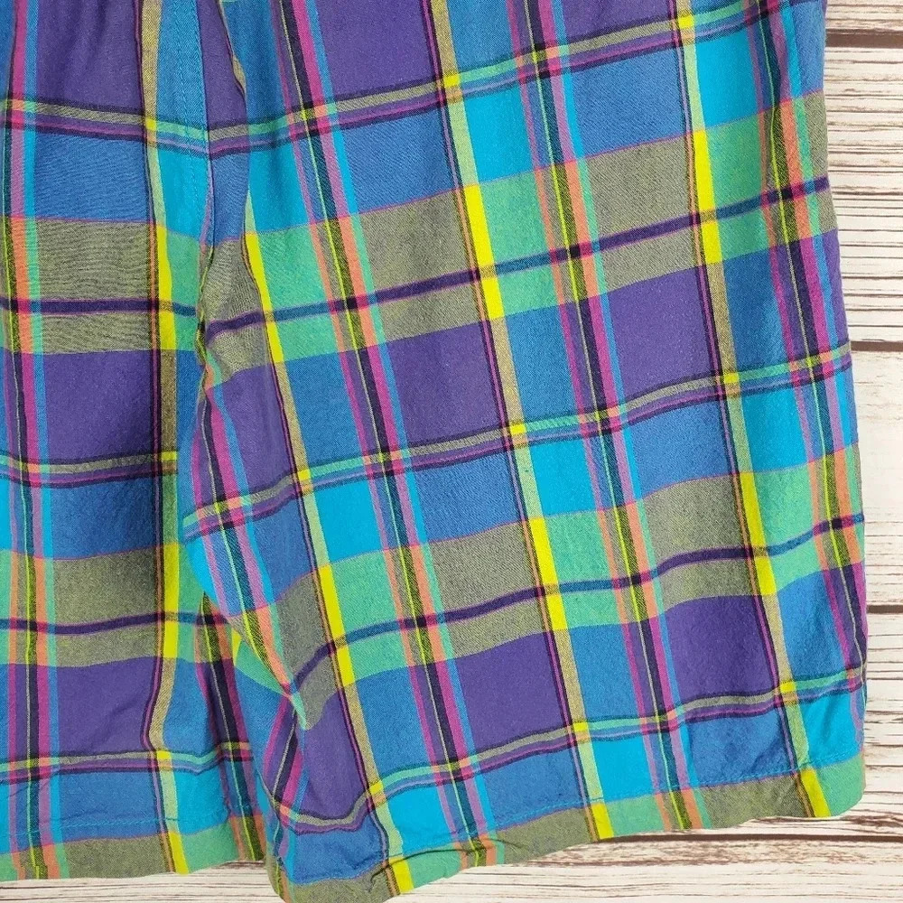 IZOD Mens Size 36x10 Blue/Green/Yellow/Purple Vibrant Plaid Cotton Golf Shorts - Picture 10 of 11